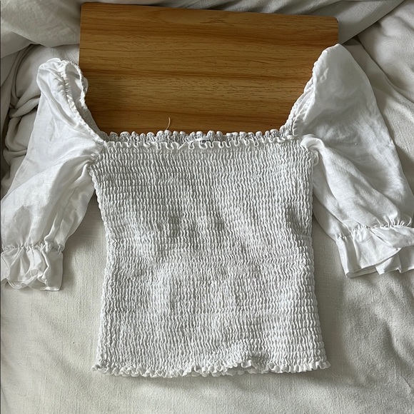 Reformation Tops - White Smocked Puff Sleeve Blouse
